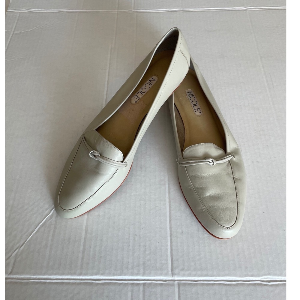 Nicole Loafers Chandler Leather Almond Toe Knot Detail Cream Off White Flat-10M